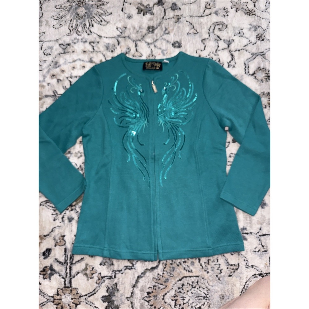 Vintage Bob Mackie Wearable Art Sequined Peacock Zip Fitted Jacket Size XXS
